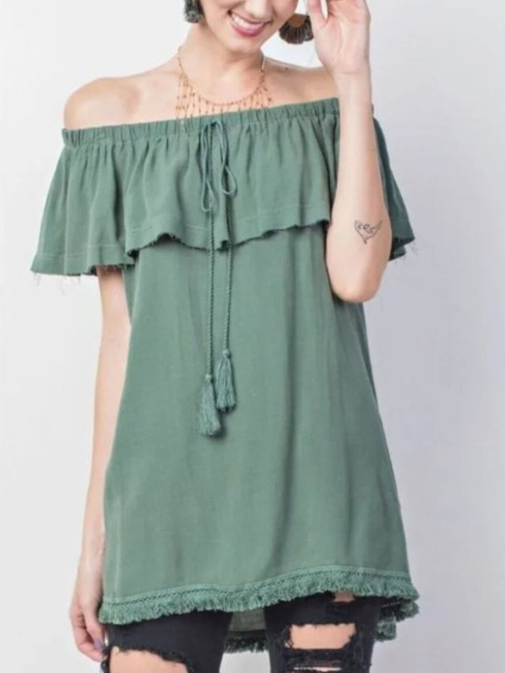 Off-The-Shoulder Tassel Top